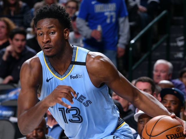 DALLAS, TX - FEBRUARY 5: Jaren Jackson Jr. #13 of the Memphis Grizzlies handles the ball during a game against the Dallas Mavericks on February 5, 2020 at the American Airlines Center in Dallas, Texas. Mandatory Copyright Notice: Copyright 2020 NBAE