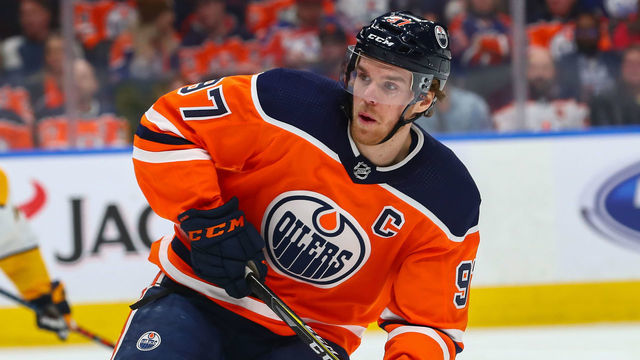 EDMONTON, AB - JANUARY 14: Edmonton Oilers Center Connor McDavid (97) in game action in the second period during the Edmonton Oilers game versus the Nashville Predators on January 14, 2019 at Rogers Place in Edmonton, AB.