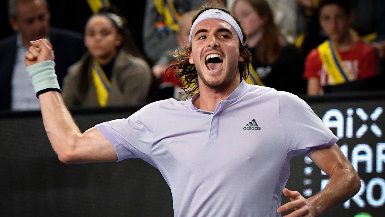 Greece's Stefanos Tsitsipas celebrates after winning the ATP Open 13 Provence tennis tournament in Marseille, southeastern France, on February 23, 2020.