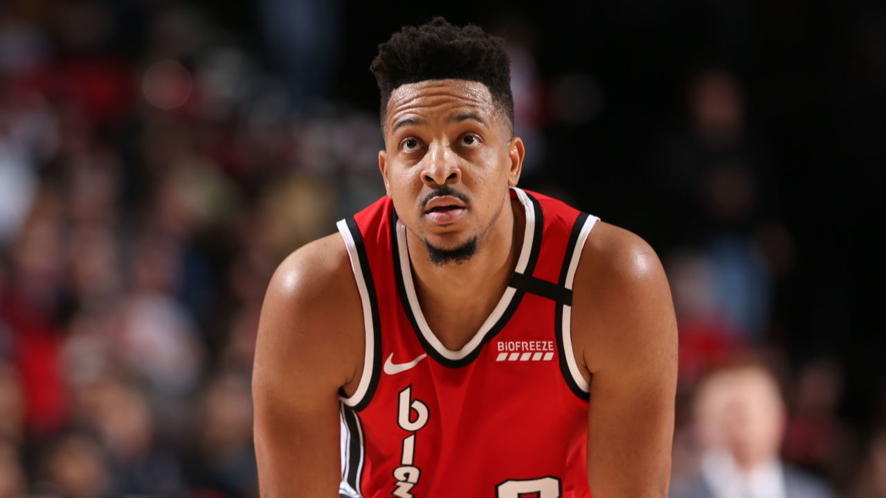 PORTLAND, OR - FEBRUARY 23: CJ McCollum #3 of the Portland Trail Blazers looks on during a game against the Detroit Pistons on February 23, 2020 at the Moda Center Arena in Portland, Oregon. Mandatory Copyright Notice: Copyright 2020 NBAE