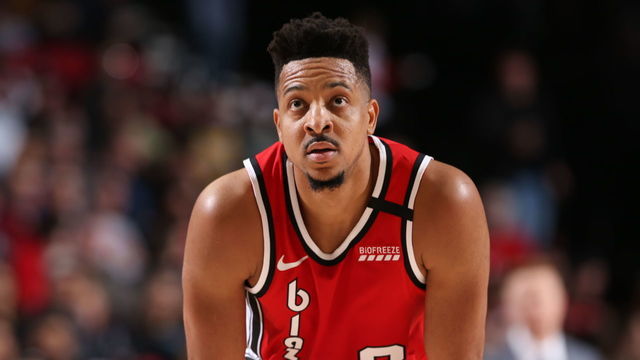 PORTLAND, OR - FEBRUARY 23: CJ McCollum #3 of the Portland Trail Blazers looks on during a game against the Detroit Pistons on February 23, 2020 at the Moda Center Arena in Portland, Oregon. Mandatory Copyright Notice: Copyright 2020 NBAE