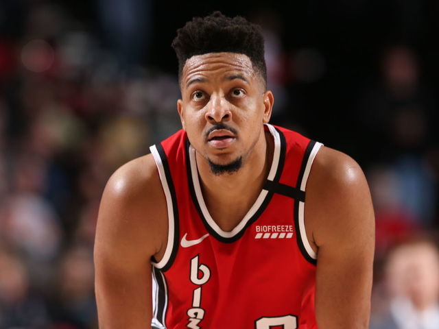PORTLAND, OR - FEBRUARY 23: CJ McCollum #3 of the Portland Trail Blazers looks on during a game against the Detroit Pistons on February 23, 2020 at the Moda Center Arena in Portland, Oregon. Mandatory Copyright Notice: Copyright 2020 NBAE