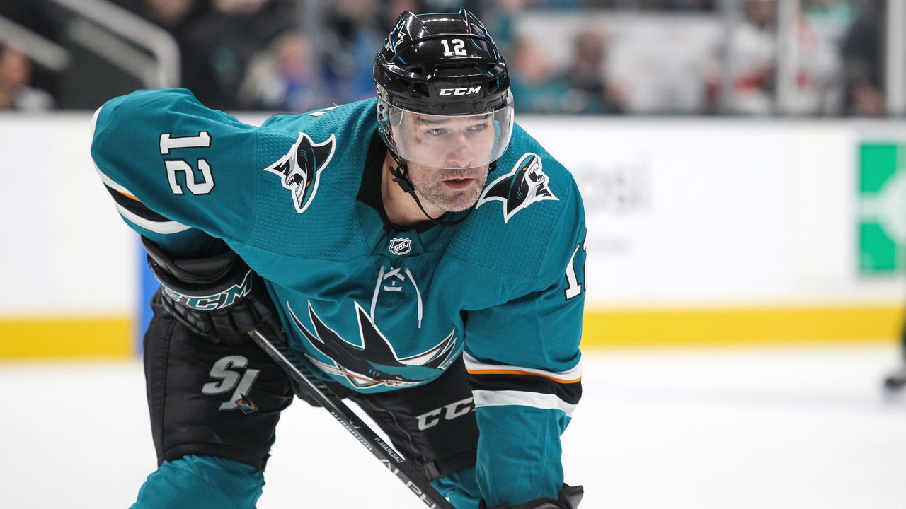 SAN JOSE, CA - FEBRUARY 17: Patrick Marleau #12 of the San Jose Sharks prepares for the play against the Florida Panthers at SAP Center on February 17, 2020 in San Jose, California