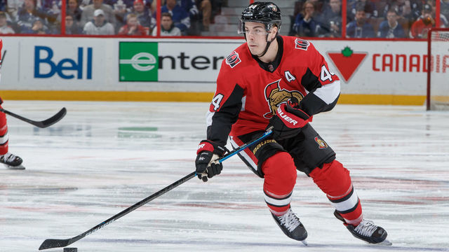 OTTAWA, ON - FEBRUARY 15: Jean-Gabriel Pageau #44 of the Ottawa Senators skates against the Toronto Maple Leafs at Canadian Tire Centre on February 15, 2020 in Ottawa, Ontario, Canada.