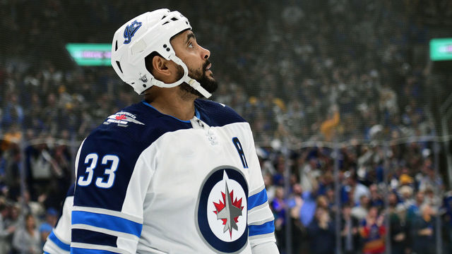 ST. LOUIS, MO - APRIL 20: Winnipeg Jets defenseman Dustin Byfuglien (33) during a first round Stanley Cup Playoffs game between the Winnipeg Jets and the St. Louis Blues, on April 20, 2019, at Enterprise Center, St. Louis, Mo.