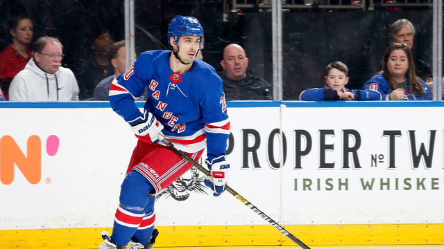 NEW YORK, NY - FEBRUARY 16: Chris Kreider #20 of the New York Rangers skates against the Boston Bruins at Madison Square Garden on February 16, 2020 in New York City.