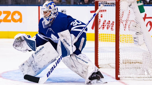 TORONTO, ON - FEBRUARY 03: Toronto Maple Leafs Goalie Michael Hutchinson (30) tends the net during the NHL regular season game between the Florida Panthers and the Toronto Maple Leafs on February 3, 2020, at Scotiabank Arena in Toronto, ON, Canada.