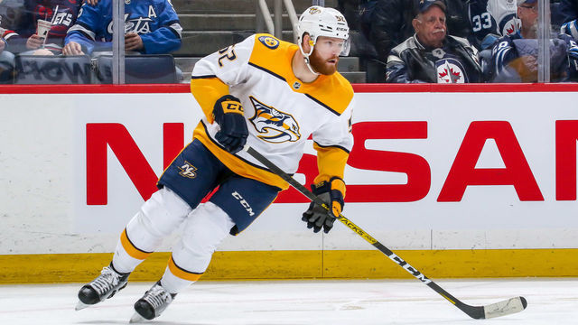 WINNIPEG, MB - FEBRUARY 4: Matt Irwin #52 of the Nashville Predators follows the play up the ice during second period action against the Winnipeg Jets at the Bell MTS Place on February 4, 2020 in Winnipeg, Manitoba, Canada. The Preds defeated the Jets 2-1 in overtime.