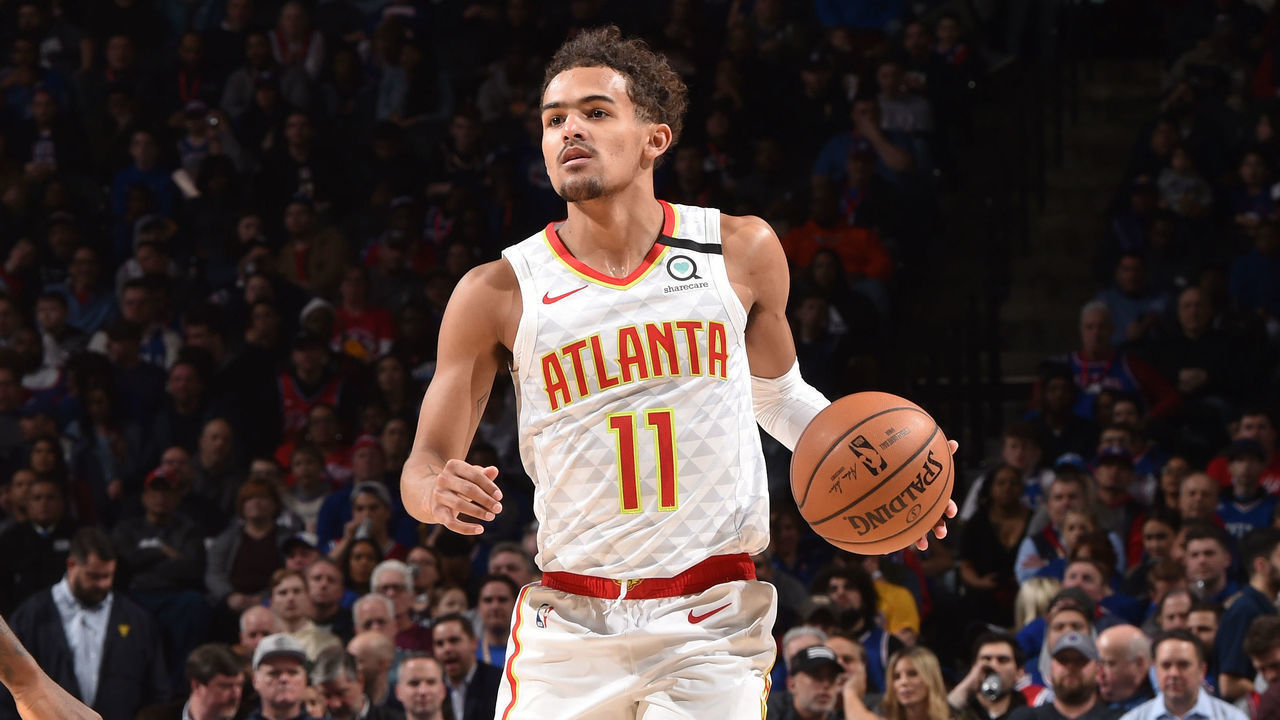 PHILADELPHIA, PA - FEBRUARY 24: Trae Young #11 of the Atlanta Hawks handles the ball against the Philadelphia 76ers on February 24, 2020 at the Wells Fargo Center in Philadelphia, Pennsylvania NOTE TO USER: User expressly acknowledges and agrees that, by downloading and/or using this Photograph, user is consenting to the terms and conditions of the Getty Images License Agreement. Mandatory Copyright Notice: Copyright 2020 NBAE