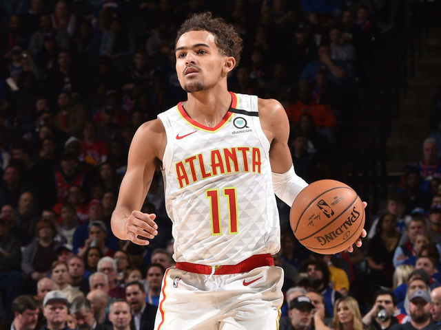 PHILADELPHIA, PA - FEBRUARY 24: Trae Young #11 of the Atlanta Hawks handles the ball against the Philadelphia 76ers on February 24, 2020 at the Wells Fargo Center in Philadelphia, Pennsylvania NOTE TO USER: User expressly acknowledges and agrees that, by downloading and/or using this Photograph, user is consenting to the terms and conditions of the Getty Images License Agreement. Mandatory Copyright Notice: Copyright 2020 NBAE
