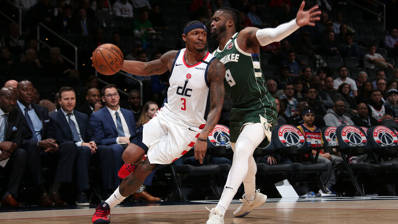 WASHINGTON, DC - FEBRUARY 24: Bradley Beal #3 of the Washington Wizards handles the ball during the game against the Milwaukee Bucks on February 24, 2020 at Capital One Arena in Washington, DC. Mandatory Copyright Notice: Copyright 2020 NBAE