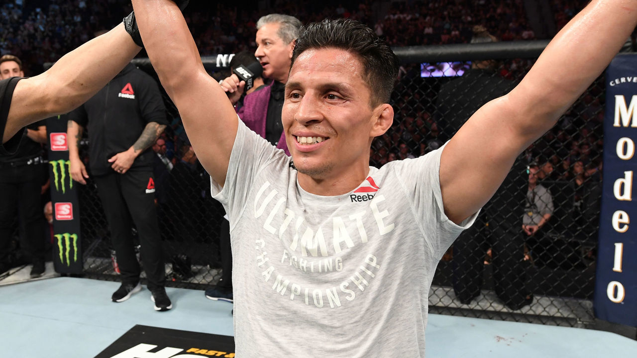 MINNEAPOLIS, MN - JUNE 29: Joseph Benavidez celebrates after defeating Jussier Formiga of Brazil in their flyweight bout during the UFC Fight Night event at the Target Center on June 29, 2019 in Minneapolis, Minnesota.