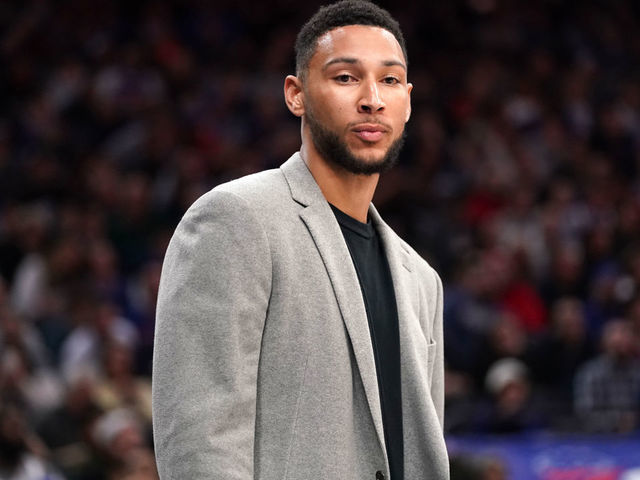 PHILADELPHIA, PA - FEBRUARY 20: Ben Simmons #25 of the Philadelphia 76ers looks on during a game against the Brooklyn Nets on February 20, 2020 at the Wells Fargo Center in Philadelphia, Pennsylvania NOTE TO USER: User expressly acknowledges and agrees that, by downloading and/or using this Photograph, user is consenting to the terms and conditions of the Getty Images License Agreement. Mandatory Copyright Notice: Copyright 2020 NBAE