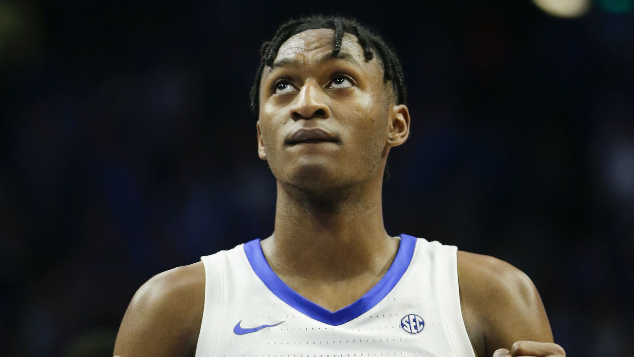 LEXINGTON, KENTUCKY - FEBRUARY 22: Immanuel Quickley #5 of the Kentucky Wildcats celebrates after making the game winning free-throw against the Florida Gators at Rupp Arena on February 22, 2020 in Lexington, Kentucky.