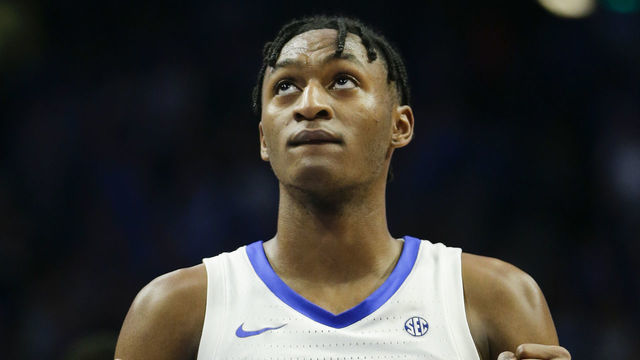 LEXINGTON, KENTUCKY - FEBRUARY 22: Immanuel Quickley #5 of the Kentucky Wildcats celebrates after making the game winning free-throw against the Florida Gators at Rupp Arena on February 22, 2020 in Lexington, Kentucky.