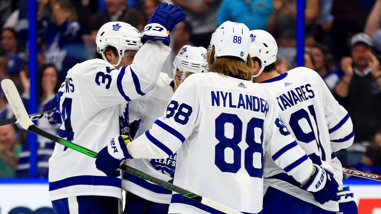 TAMPA, FLORIDA - FEBRUARY 25: John Tavares #91 of the Toronto Maple Leafs celebrates a goal during a game against the Tampa Bay Lightning at Amalie Arena on February 25, 2020 in Tampa, Florida.