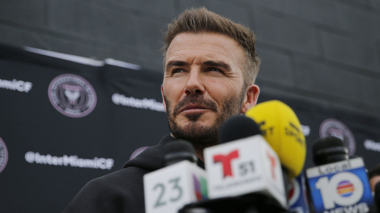 FORT LAUDERDALE, FLORIDA - FEBRUARY 25: Owner and President of Soccer Operations David Beckham addresses the media ahead of Inter Miami CF's inaugural match on March 1st against LAFC, during media availability at Inter Miami CF Stadium on February 25, 2020 in Fort Lauderdale, Florida.