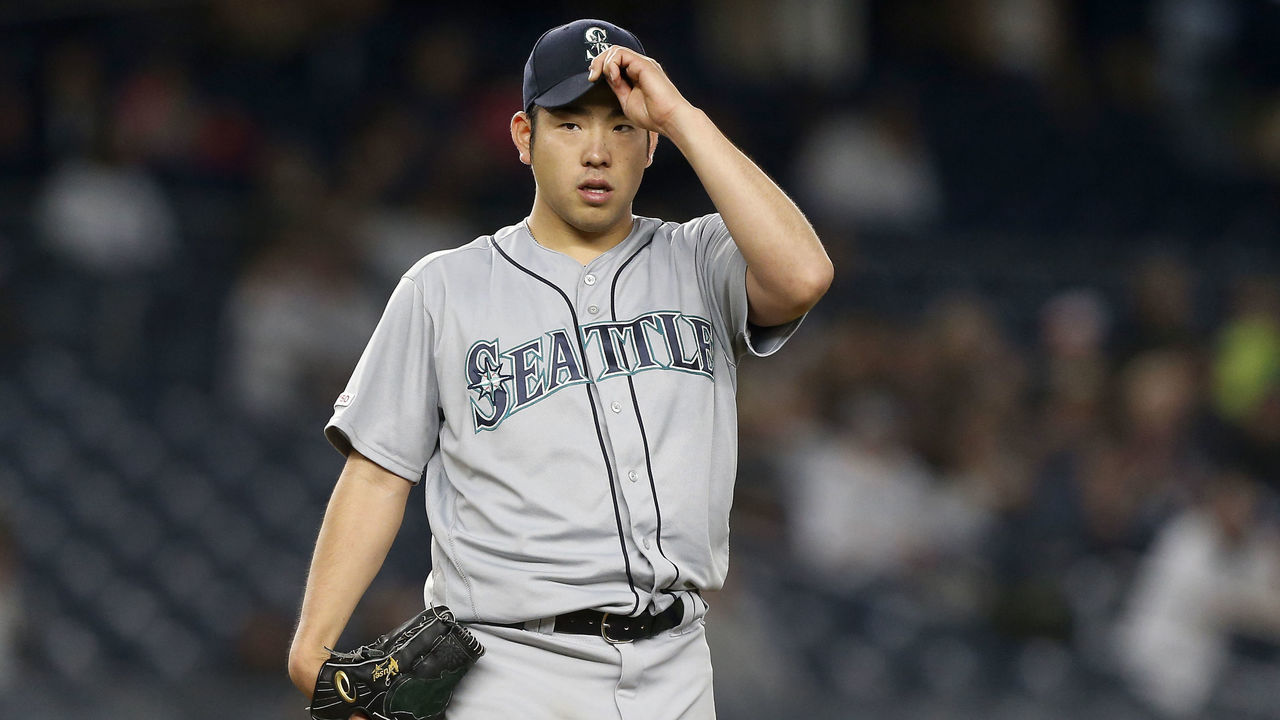 NEW YORK, NEW YORK - MAY 08: (NEW YORK DAILIES OUT) Yusei Kikuchi #18 of the Seattle Mariners stands on the mound during a game against the New York Yankees at Yankee Stadium on May 08, 2019 in New York City. The Mariners defeated the Yankees 10-1.