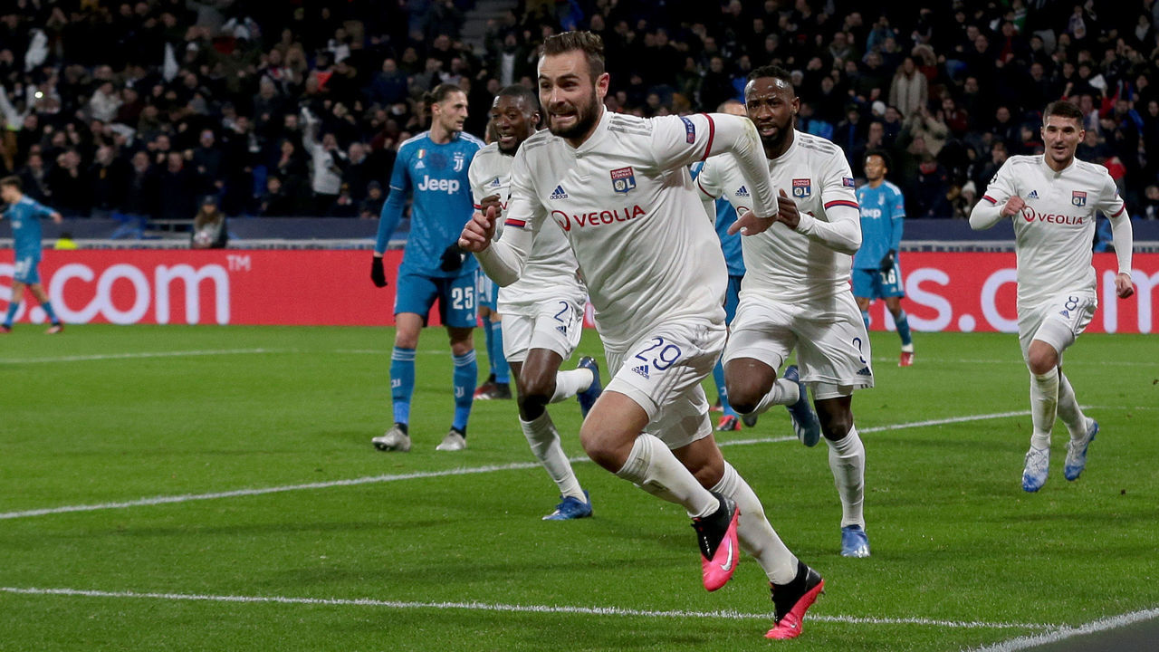 LYON, FRANCE - FEBRUARY 26: (BILD ZEITUNG OUT) Lucas Tousart of Olympique Lyon celebrates after scoring his team's first goal during the UEFA Champions League round of 16 first leg match between Olympique Lyon and Juventus at Parc Olympique on February 26, 2020 in Lyon, France.