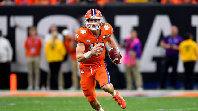 NEW ORLEANS, LOUISIANA - JANUARY 13: Trevor Lawrence #16 of the Clemson Tigers runs with the ball during the fourth quarter of the College Football Playoff National Championship game against the LSU Tigers at the Mercedes Benz Superdome on January 13, 2020 in New Orleans, Louisiana. The LSU Tigers topped the Clemson Tigers, 42-25.