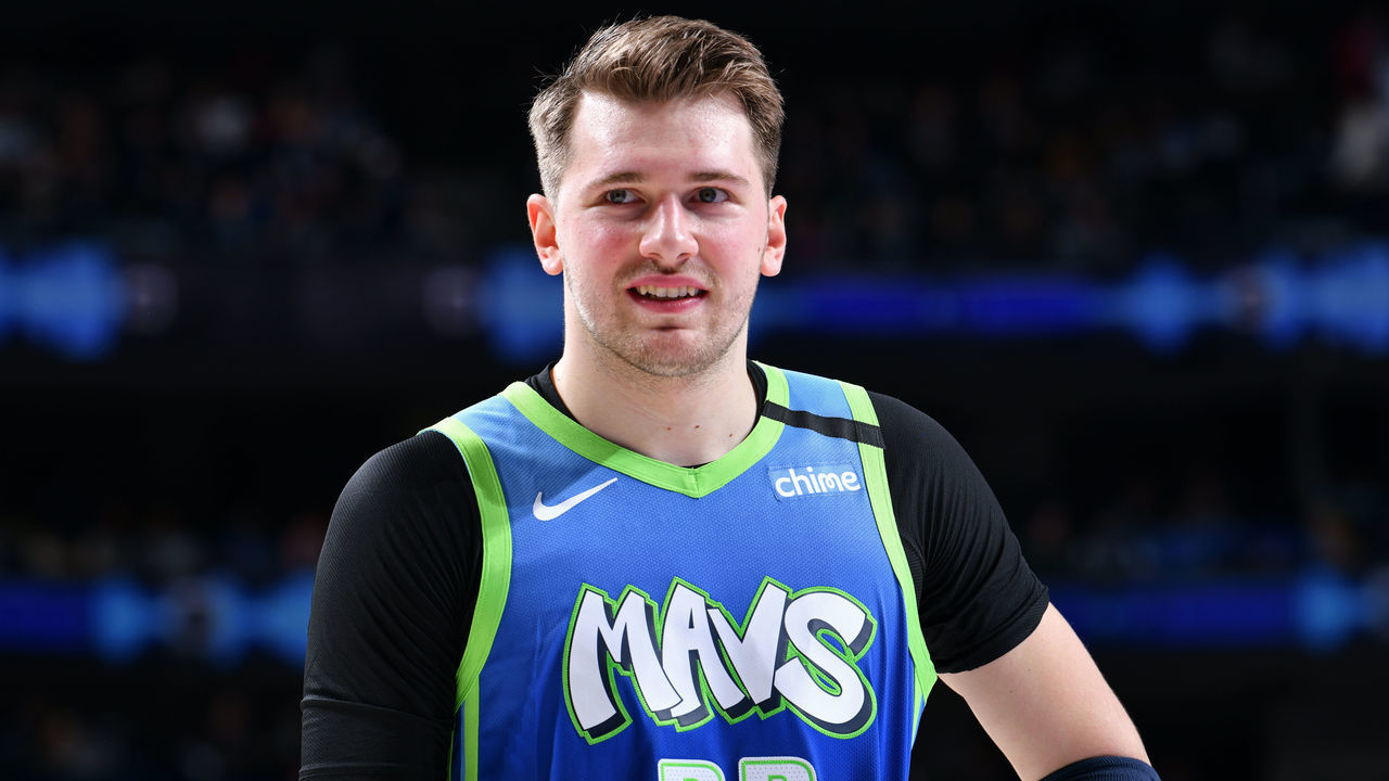 DALLAS, TX - FEBRUARY 24: Luka Doncic #77 of the Dallas Mavericks looks on during the game against the Minnesota Timberwolves on February 24, 2020 at the American Airlines Center in Dallas, Texas. Mandatory Copyright Notice: Copyright 2020 NBAE
