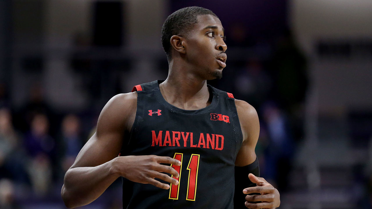 EVANSTON, ILLINOIS - JANUARY 21: Darryl Morsell #11 of the Maryland Terrapins in action in the game against the Northwestern Wildcats at Welsh-Ryan Arena on January 21, 2020 in Evanston, Illinois.