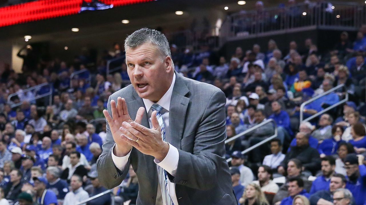NEWARK, NJ - FEBRUARY 12: Creighton Bluejays head coach Greg McDermott during the first half of the college basketball game between the Seton Hall Pirates and the Creighton Bluejays on February 12, 2020 at the Prudential Center in Newark, NJ.