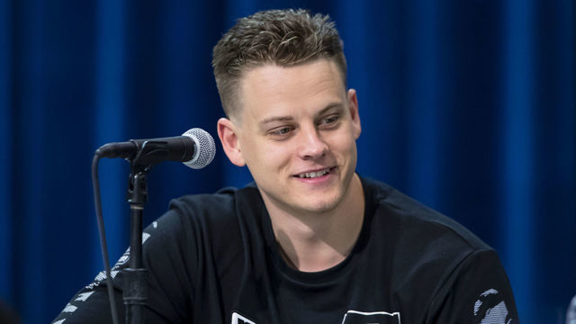 INDIANAPOLIS, IN - FEBRUARY 25: Joe Burrow #QB02 of the LSU Tigers speaks to the media at the Indiana Convention Center on February 25, 2020 in Indianapolis, Indiana. *** Local Capture *** Joe Burrow