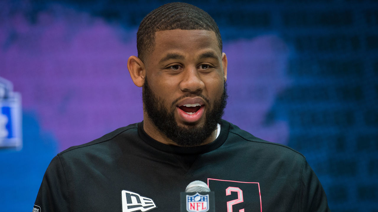 INDIANAPOLIS, IN - FEBRUARY 27: Texas Christian defensive lineman Ross Blacklock answers questions from the media during the NFL Scouting Combine on February 27, 2020 at the Indiana Convention Center in Indianapolis, IN.