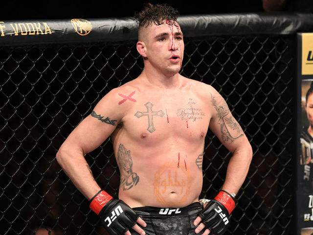 RIO RANCHO, NEW MEXICO - FEBRUARY 15: Diego Sanchez reacts after an illegal knee from Michel Pereira in their welterweight bout during the UFC Fight Night event at Santa Ana Star Center on February 15, 2020 in Rio Rancho, New Mexico.