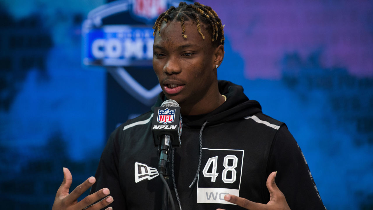 INDIANAPOLIS, IN - FEBRUARY 25: Alabama wide receiver Henry Ruggs III answers questions from the media during the NFL Scouting Combine on February 25, 2020 at the Indiana Convention Center in Indianapolis, IN.