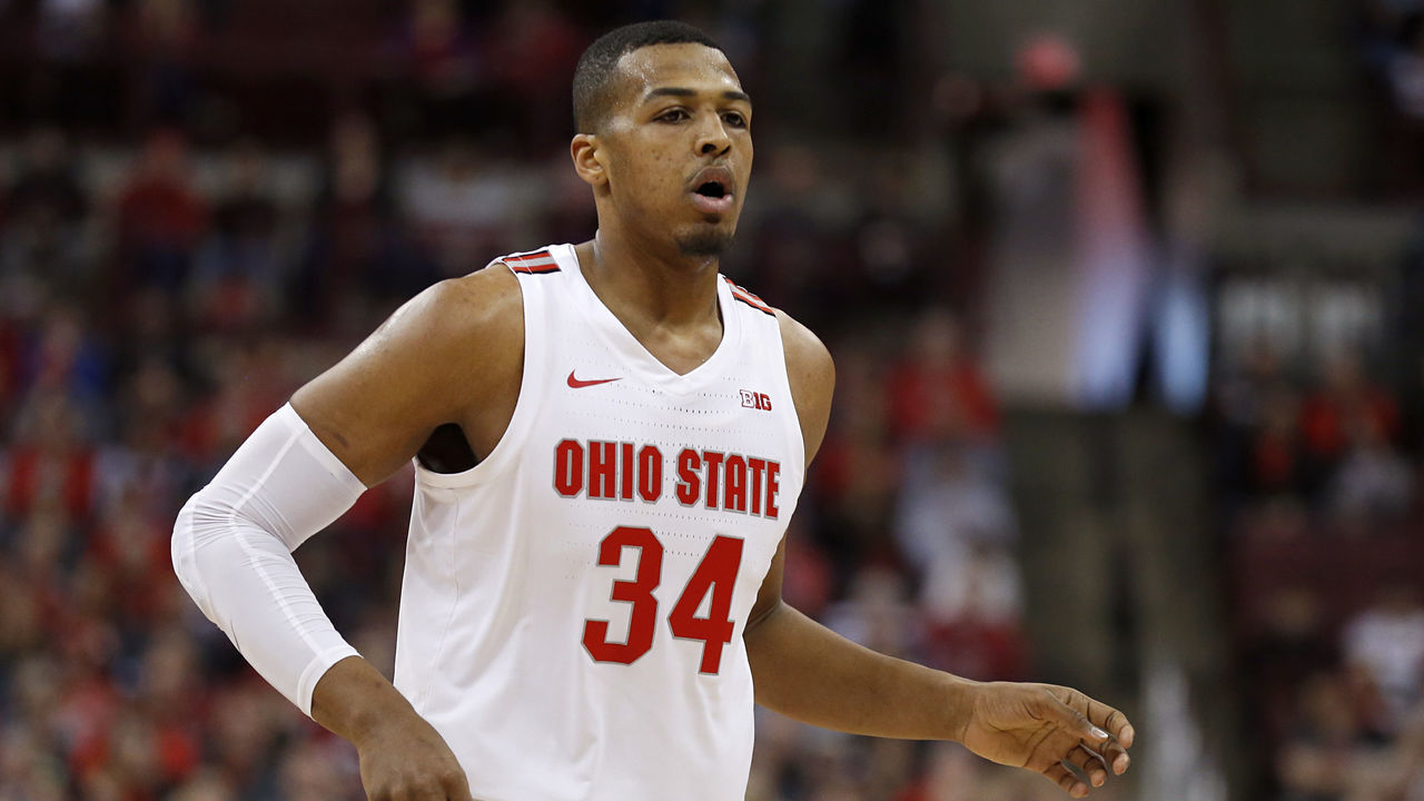 COLUMBUS, OHIO - FEBRUARY 23: Kaleb Wesson #34 of the Ohio State Buckeyes in action in the game against the Maryland Terrapins at Value City Arena on February 23, 2020 in Columbus, Ohio.
