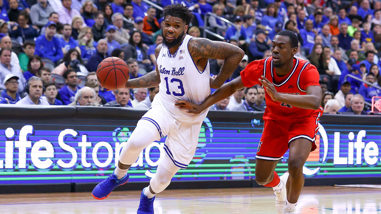 NEWARK, NJ - FEBRUARY 23: Seton Hall Pirates guard Myles Powell (13) during the second half of the college basketball game between the Seton Hall Pirates and the St. John's Red Storm on February 23, 2020 at the Prudential Center in Newark, NJ.