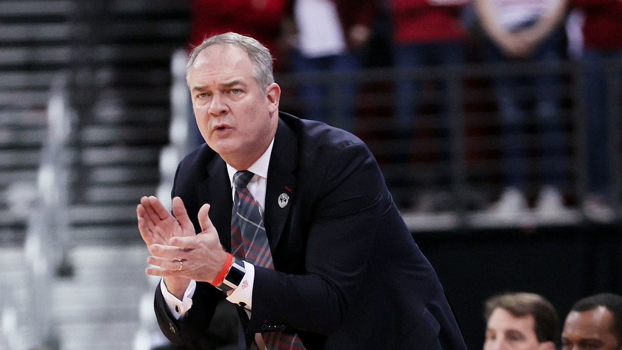 MADISON, WISCONSIN - FEBRUARY 23: Head coach Steve Pikiell of the Rutgers Scarlet Knights reacts in the second half against the Wisconsin Badgers at the Kohl Center on February 23, 2020 in Madison, Wisconsin.