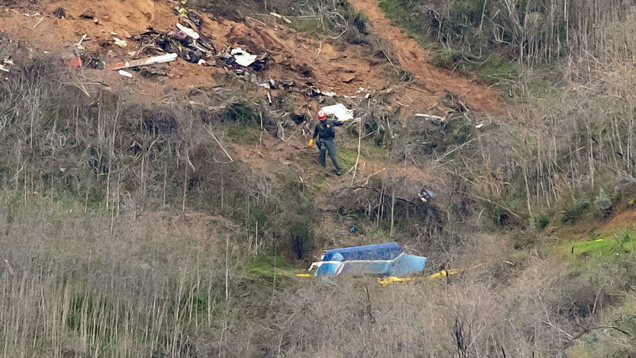 CALABASAS, CA - JANUARY 26: The site of a helicopter crash that claimed the lives of former NBA great Kobe Bryant and his daughter Gianna Bryant, 13, is shown January 26, 2020 in Calabasas, California. Nine people onboard the helicopter perished in the crash, according to published reports.