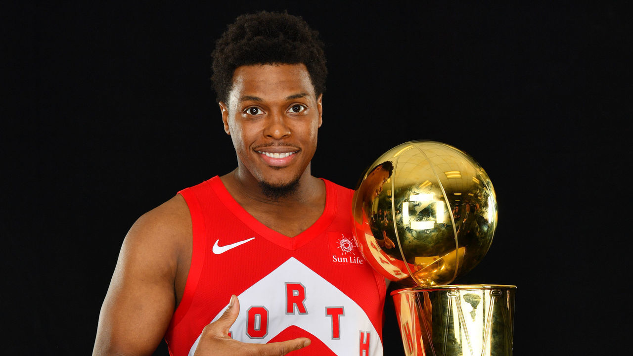 OAKLAND, CA - JUNE 13: Kyle Lowry #7 of the Toronto Raptors poses for a portrait with the Larry O'Brien Trophy after winning Game Six of the 2019 NBA Finals against the Golden State Warriors on June 13, 2019 at ORACLE Arena in Oakland, California. NOTE TO USER: User expressly acknowledges and agrees that, by downloading and/or using this photograph, user is consenting to the terms and conditions of Getty Images License Agreement. Mandatory Copyright Notice: Copyright 2019 NBAE