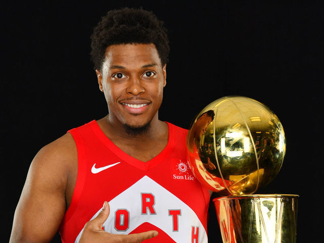 OAKLAND, CA - JUNE 13: Kyle Lowry #7 of the Toronto Raptors poses for a portrait with the Larry O'Brien Trophy after winning Game Six of the 2019 NBA Finals against the Golden State Warriors on June 13, 2019 at ORACLE Arena in Oakland, California. NOTE TO USER: User expressly acknowledges and agrees that, by downloading and/or using this photograph, user is consenting to the terms and conditions of Getty Images License Agreement. Mandatory Copyright Notice: Copyright 2019 NBAE