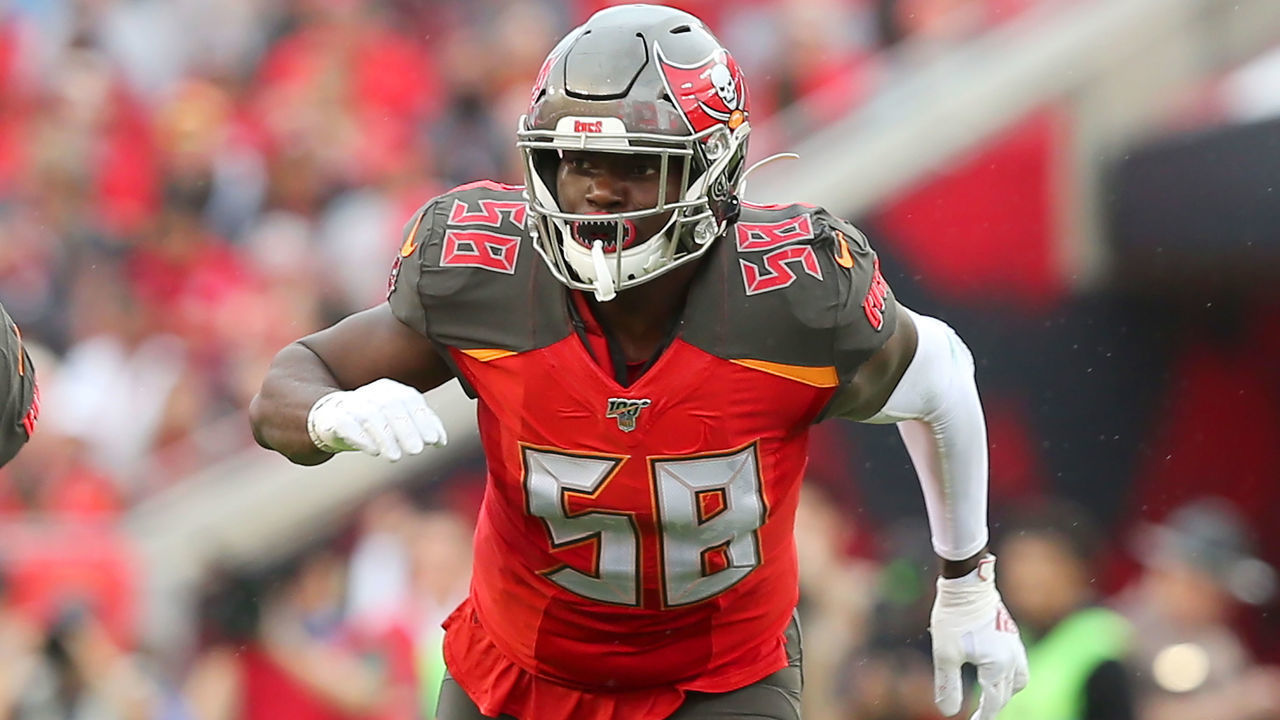 TAMPA, FL - DEC 21: Shaquil Barrett (58) of the Bucs rushes the passer during the regular season game between the Houston Texans and the Tampa Bay Buccaneers on December 21, 2019 at Raymond James Stadium in Tampa, Florida.