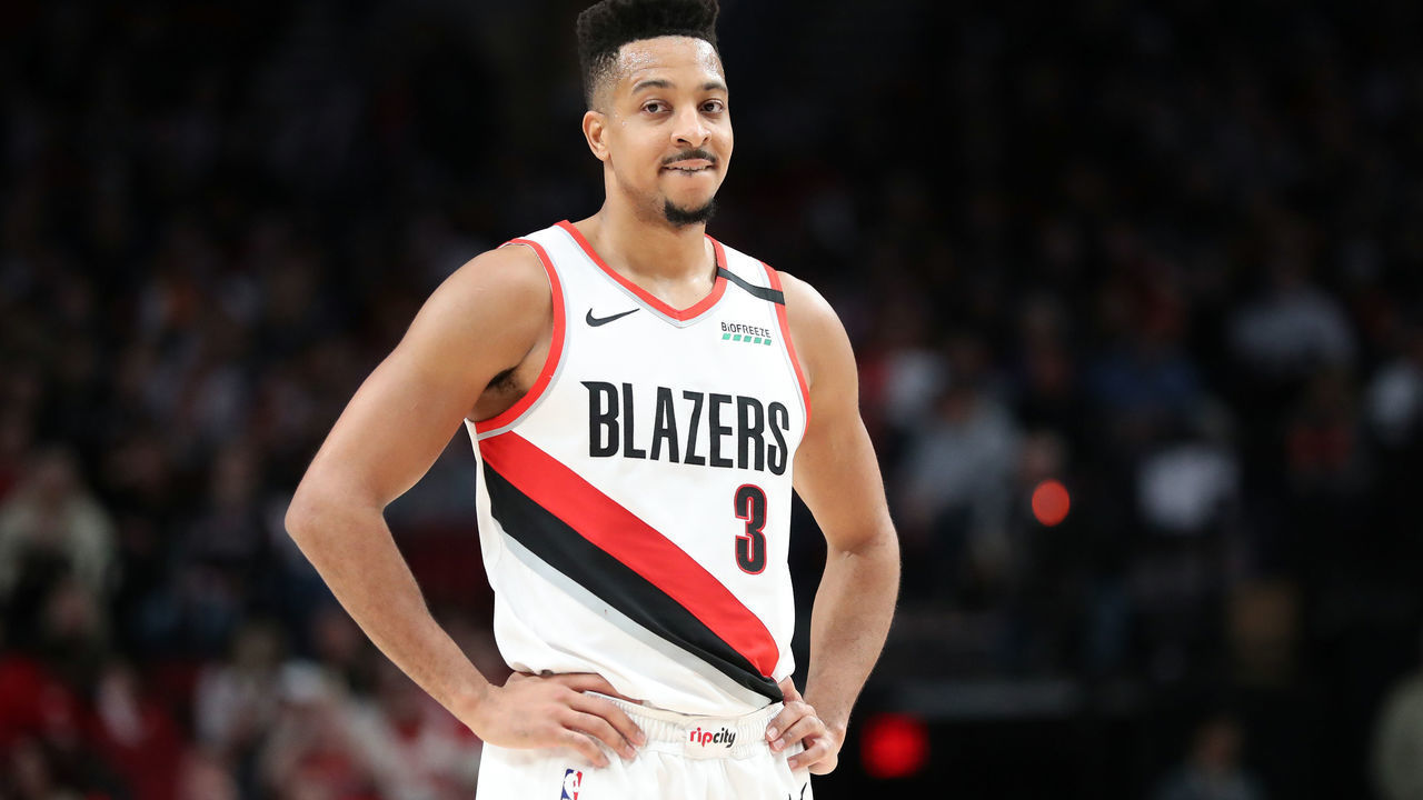 PORTLAND, OREGON - FEBRUARY 01: CJ McCollum #3 of the Portland Trail Blazers reacts in the fourth quarter against the Utah Jazz during their game at Moda Center on February 01, 2020 in Portland, Oregon.