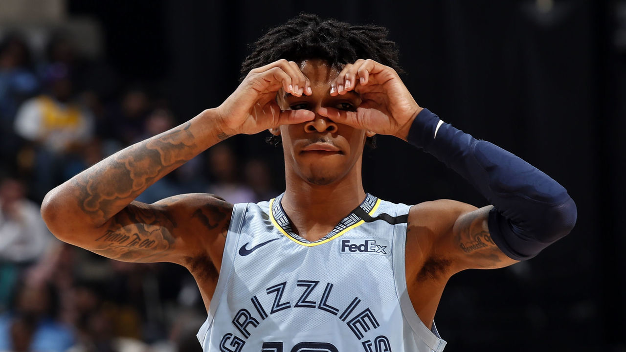 MEMPHIS, TN - FEBRUARY 29: Ja Morant #12 of the Memphis Grizzlies reacts to a play during the game against the Los Angeles Lakers on February 29, 2020 at FedExForum in Memphis, Tennessee. Mandatory Copyright Notice: Copyright 2020 NBAE