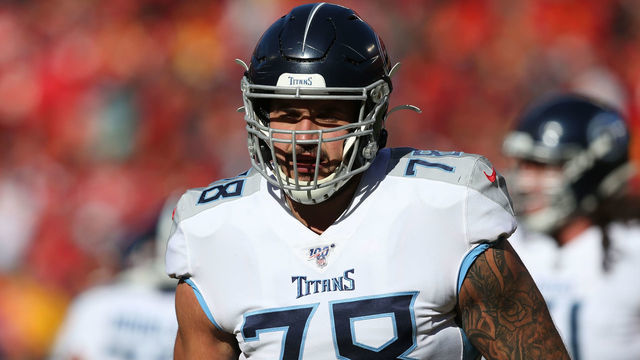KANSAS CITY, MO - JANUARY 19: Tennessee Titans offensive tackle Jack Conklin (78) before the AFC Championship game between the Tennessee Titans and Kansas City Chiefs on January 19, 2020 at Arrowhead Stadium in Kansas City, MO.