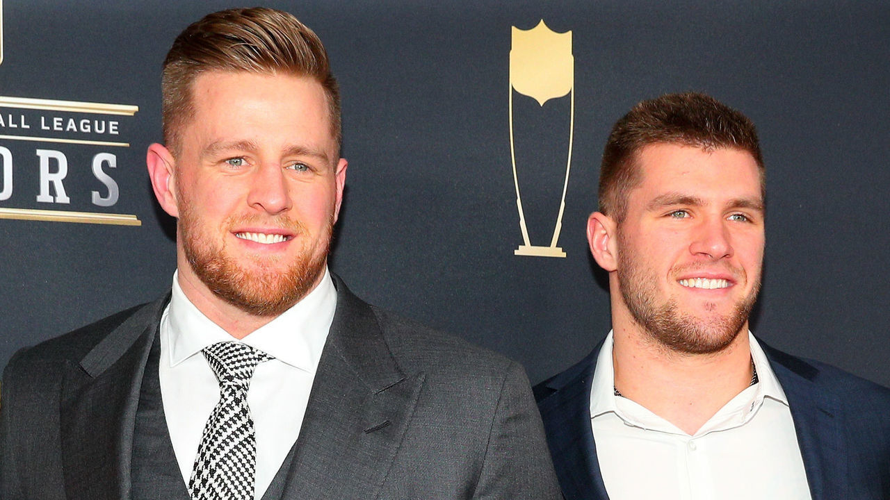 MINNEAPOLIS, MN - FEBRUARY 03: JJ Watt and his brother TJ Watt pose for Photographs on the Red Carpet at NFL Honors during Super Bowl LII week on February 3, 2018, at Northrop at the University of Minnesota in Minneapolis, MN.