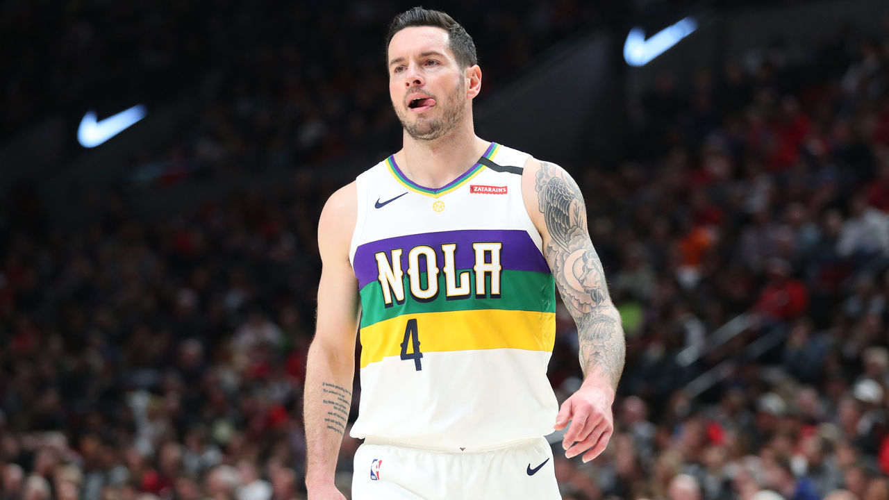 PORTLAND, OREGON - FEBRUARY 21: JJ Redick #4 of the New Orleans Pelicans reacts in the third quarter against the Portland Trail Blazers during their game at Moda Center on February 21, 2020 in Portland, Oregon.