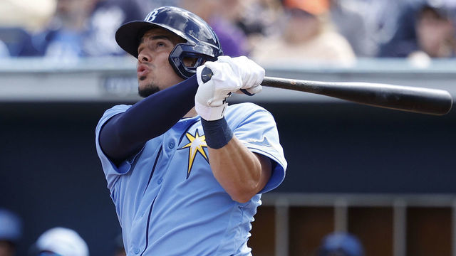 PORT CHARLOTTE, FL - FEBRUARY 23: Willy Adames #1 of the Tampa Bay Rays bats in the second inning of a Grapefruit League spring training game against the New York Yankees at Charlotte Sports Park on February 23, 2020 in Port Charlotte, Florida.