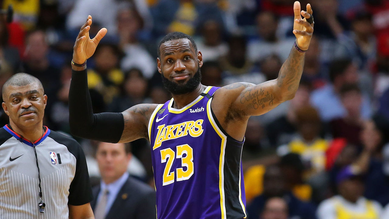 NEW ORLEANS, LOUISIANA - MARCH 01: LeBron James #23 of the Los Angeles Lakers reacts against the New Orleans Pelicans during the second half at the Smoothie King Center on March 01, 2020 in New Orleans, Louisiana.