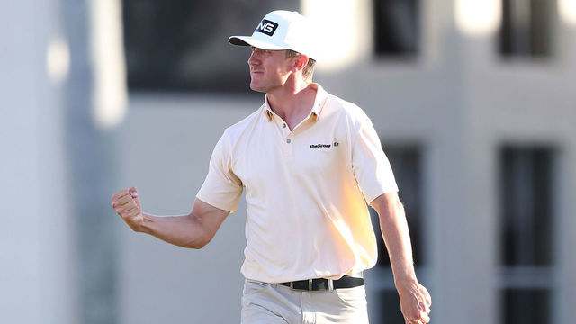 PALM BEACH GARDENS, FLORIDA - MARCH 01: MacKenzie Hughes of Canada celebrates after making a birdie putt on the 17th hole during the final round of the Honda Classic at PGA National Resort and Spa Champion course on March 01, 2020 in Palm Beach Gardens, Florida.