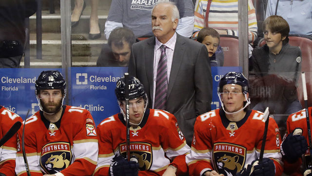 SUNRISE, FLORIDA - FEBRUARY 27: Head coach Joel Quenneville looks on from the bench against the Toronto Maple Leafs during the third period at BB&T Center on February 27, 2020 in Sunrise, Florida. Quenneville became the second coach in NHL history to coach in 1,700 games.