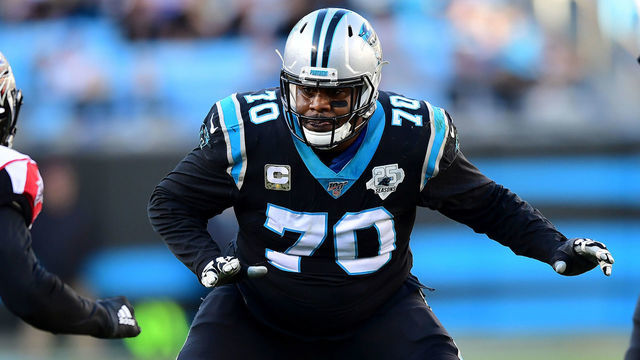 CHARLOTTE, NORTH CAROLINA - NOVEMBER 17: Trai Turner #70 of the Carolina Panthers during the second half during their game against the Atlanta Falcons at Bank of America Stadium on November 17, 2019 in Charlotte, North Carolina.