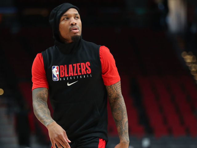 PORTLAND, OREGON - FEBRUARY 25: Damian Lillard #0 of the Portland Trail Blazers warms up prior to their game against the Boston Celtics at Moda Center on February 25, 2020 in Portland, Oregon.