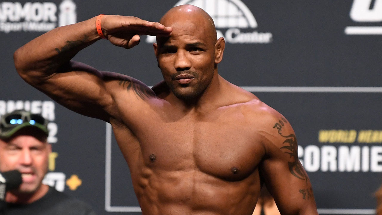 Yoel Romero of Cuba poses on the scale during the UFC 248 weigh-in at  News Photo - Getty Images